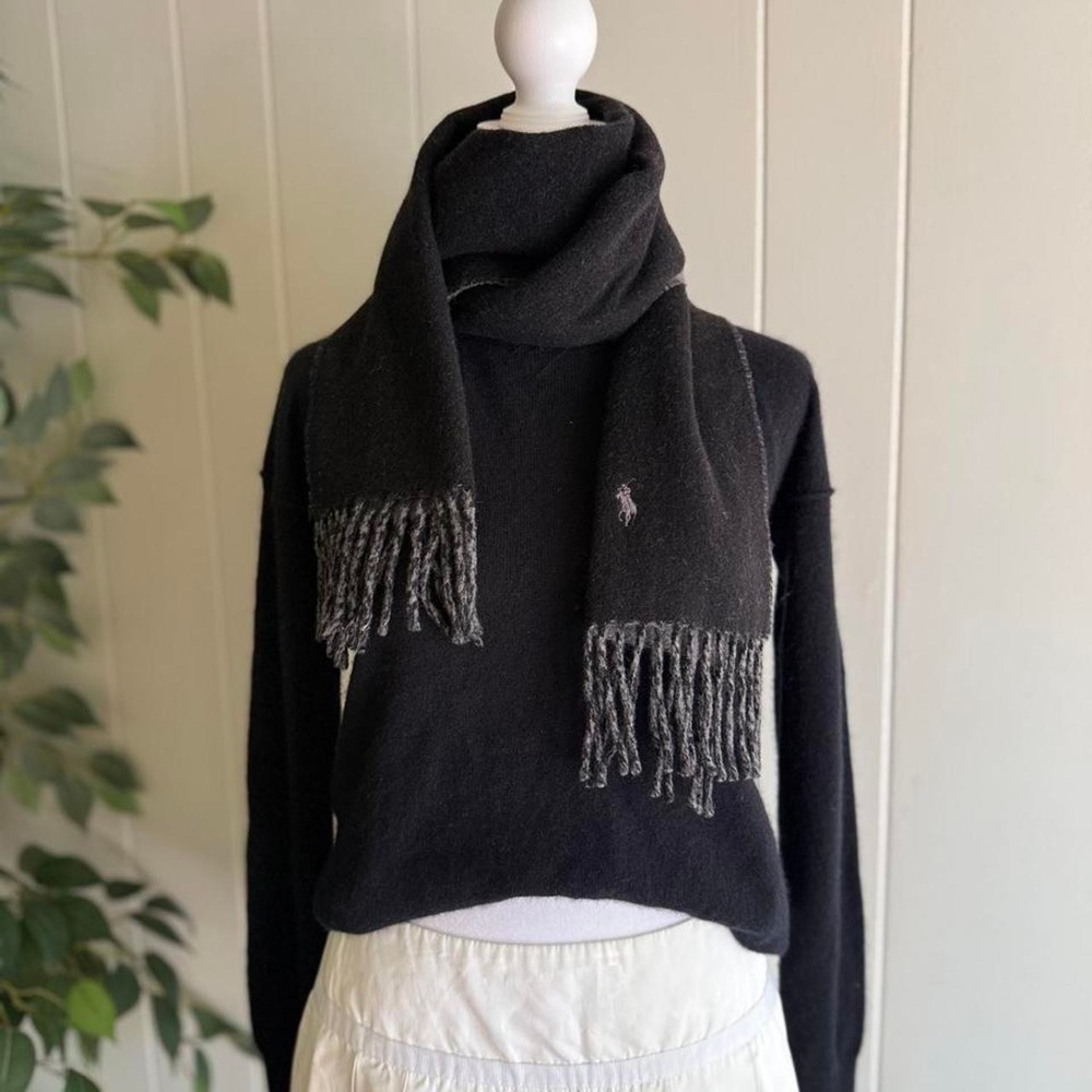 Polo Ralph Lauren Black Scarf with Fringe Preppycore Winter